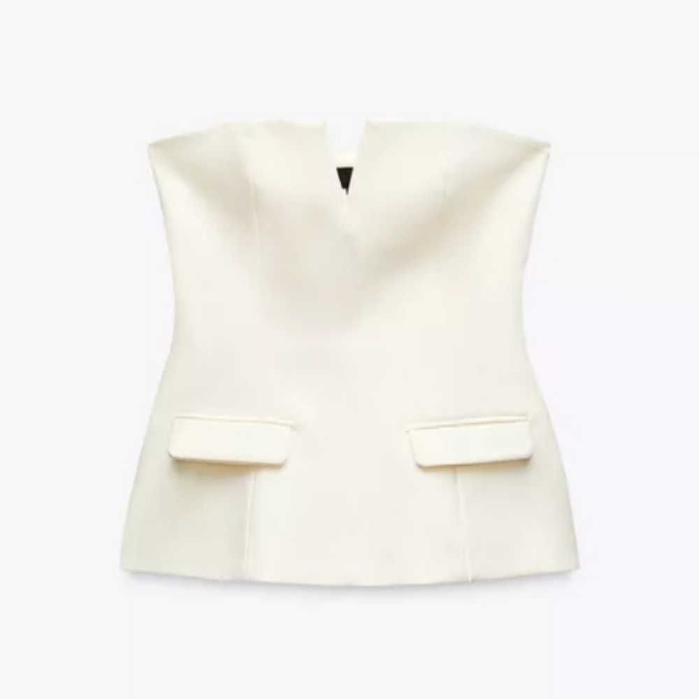 Zara Cream Strapless Top Sz-XL - Picture 2 of 10